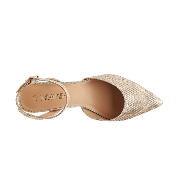 Ankle Strap Low Heel Pumps - GOLD GLITTER - 4